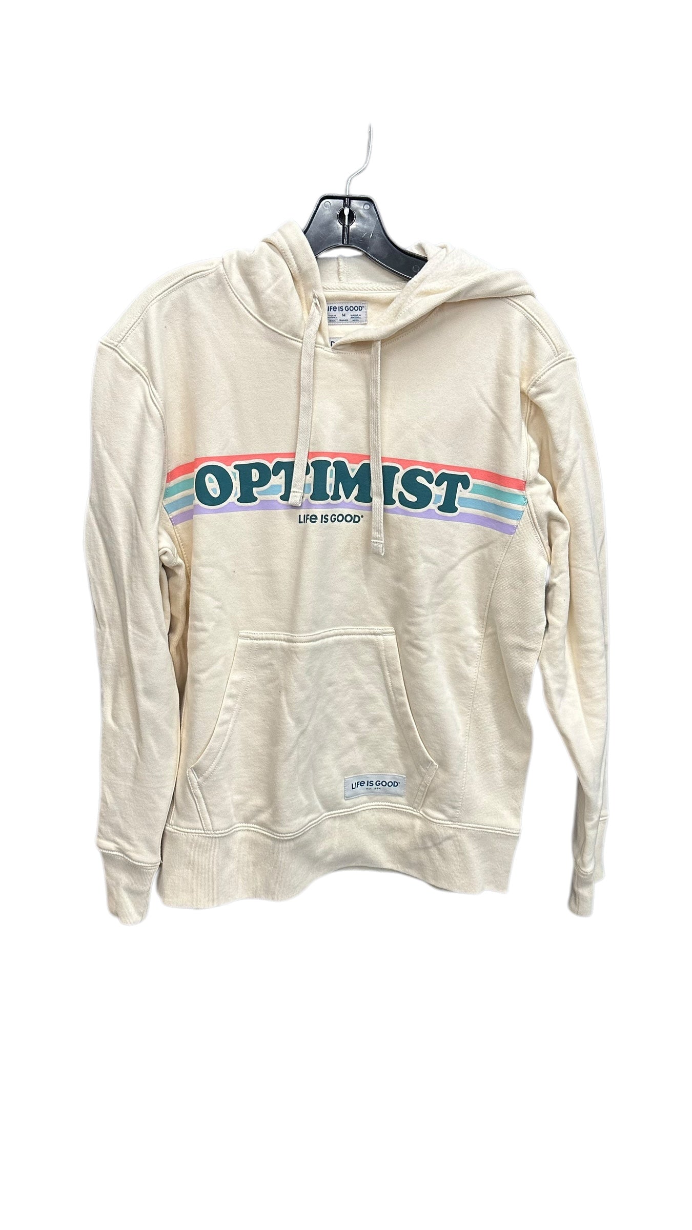 Sweatshirt Hoodie By Life Is Good In Cream, Size: M