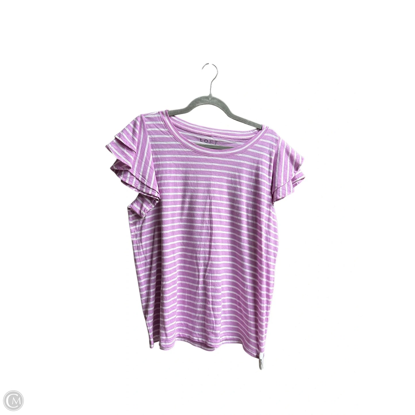 Top Short Sleeve By Loft In Purple & White, Size: L