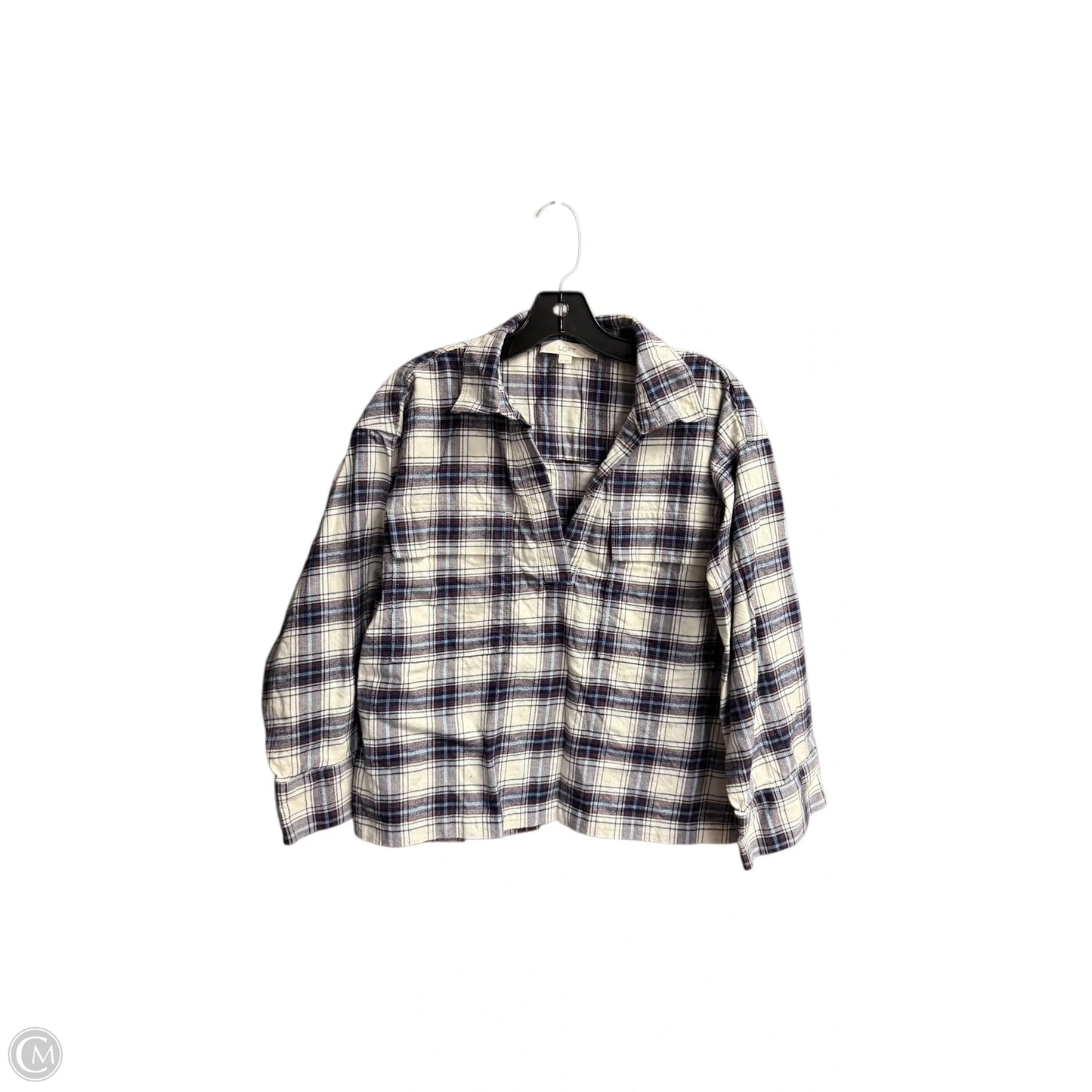 Top Long Sleeve By Loft In Plaid Pattern, Size: M