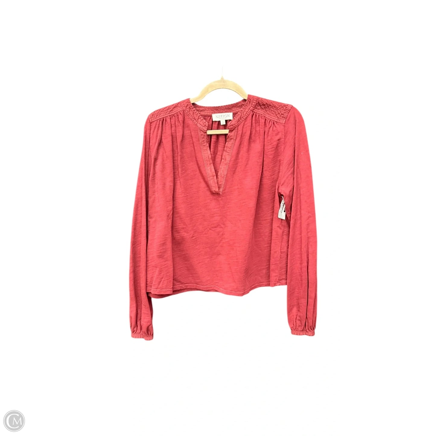 Top Long Sleeve By Nation In Maroon, Size: S