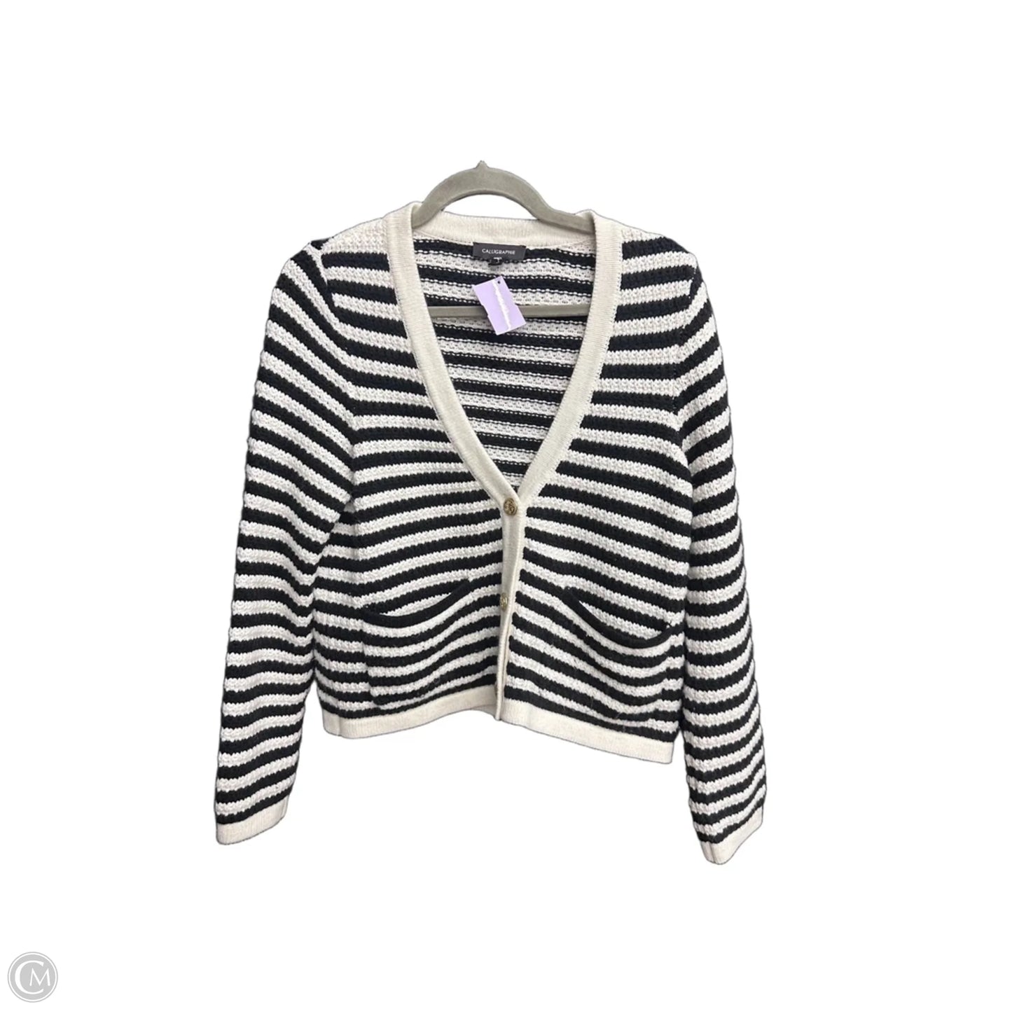 Sweater Cardigan By Calligraphie In Striped Pattern, Size: M