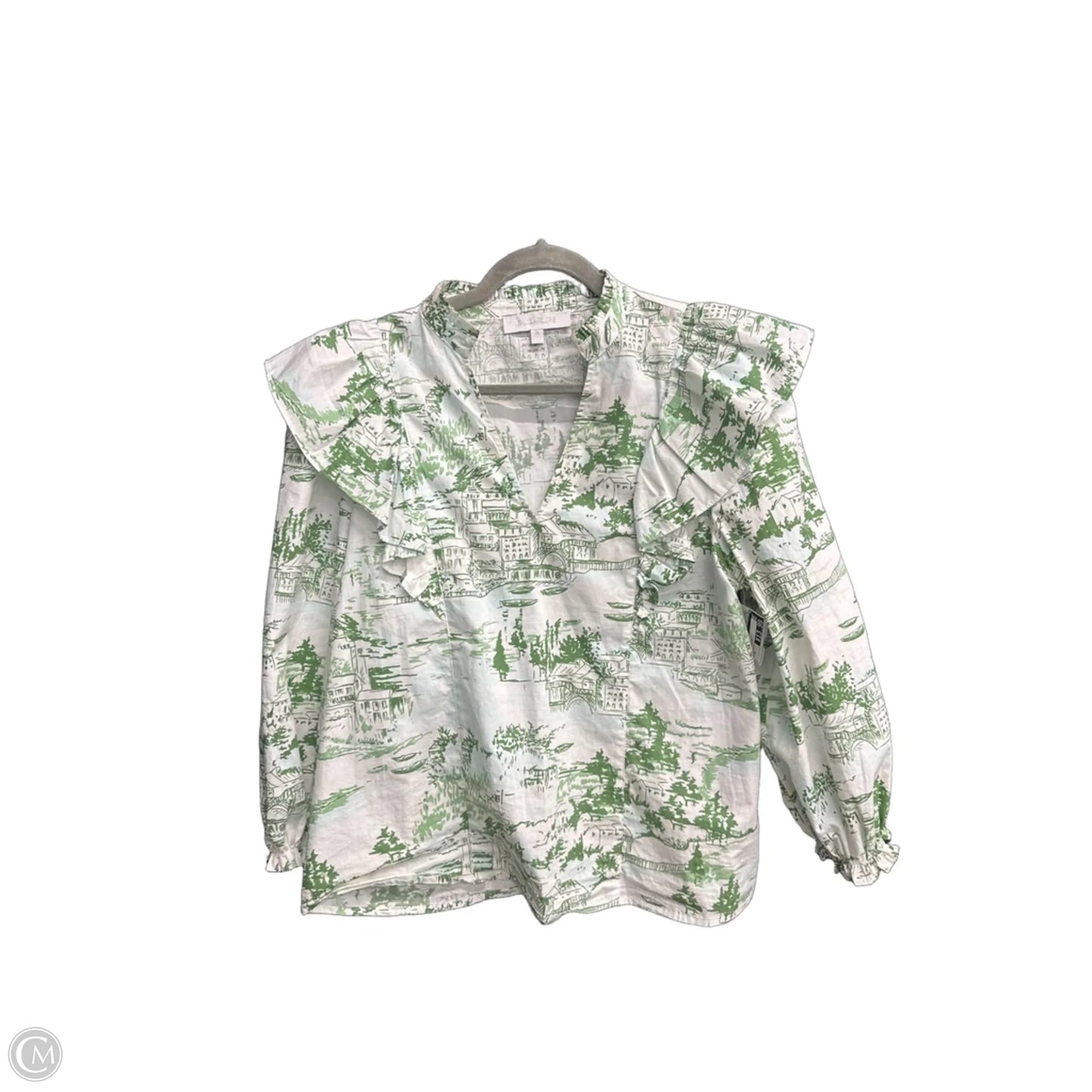 Top Long Sleeve By Sugar Lips In Green & White, Size: M