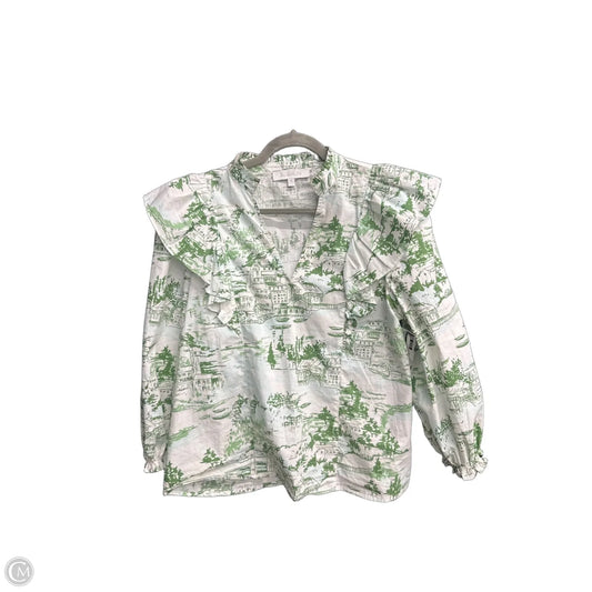 Top Long Sleeve By Sugar Lips In Green & White, Size: M