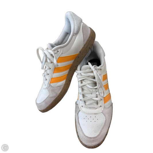 Shoes Athletic By Adidas In White & Yellow, Size: 10