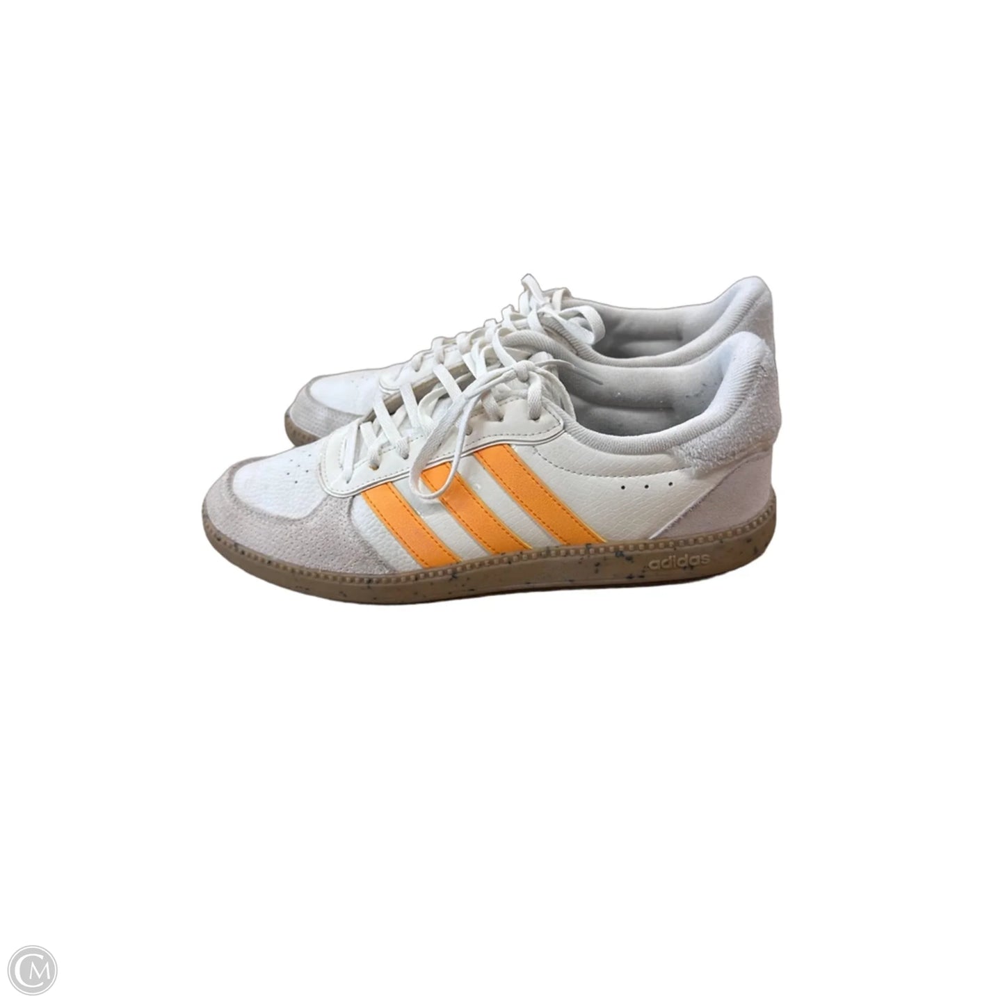 Shoes Athletic By Adidas In White & Yellow, Size: 10