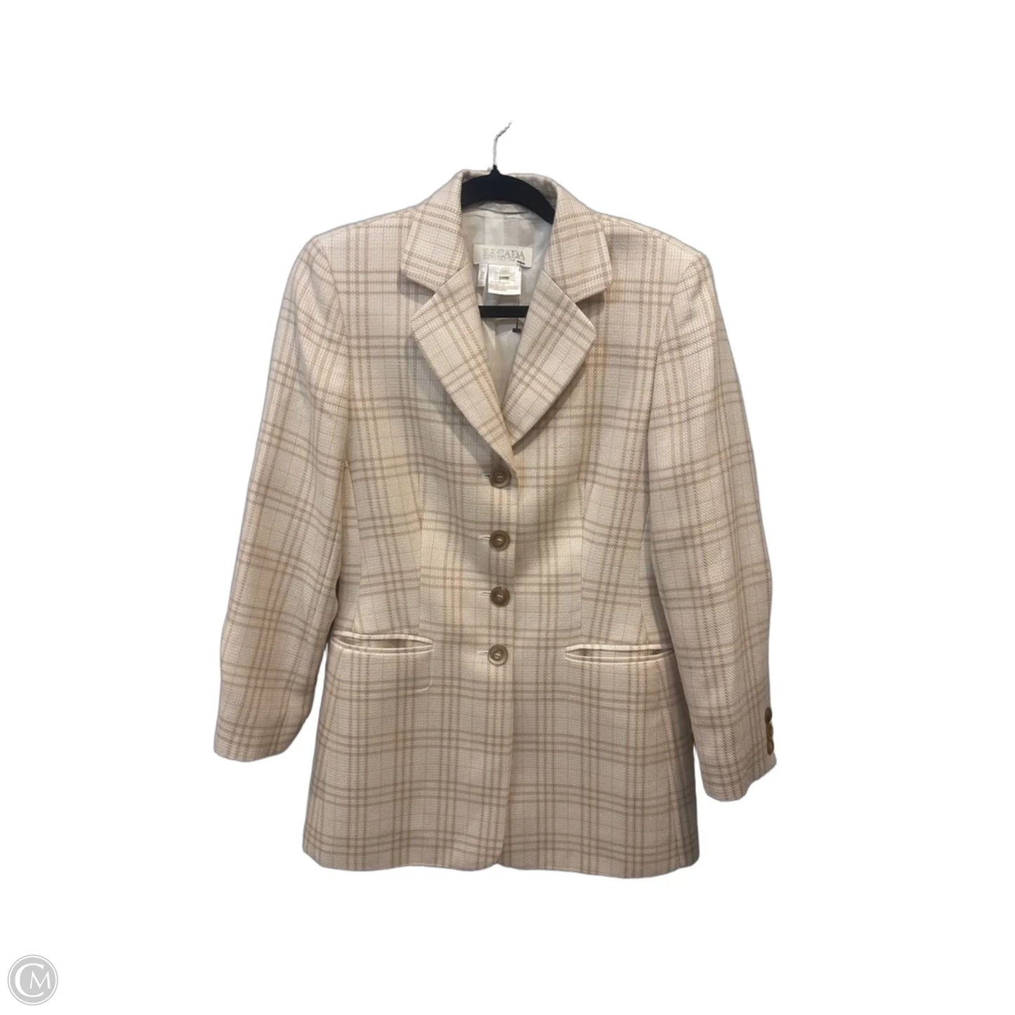 Blazer Designer By Escada In Plaid Pattern, Size: S