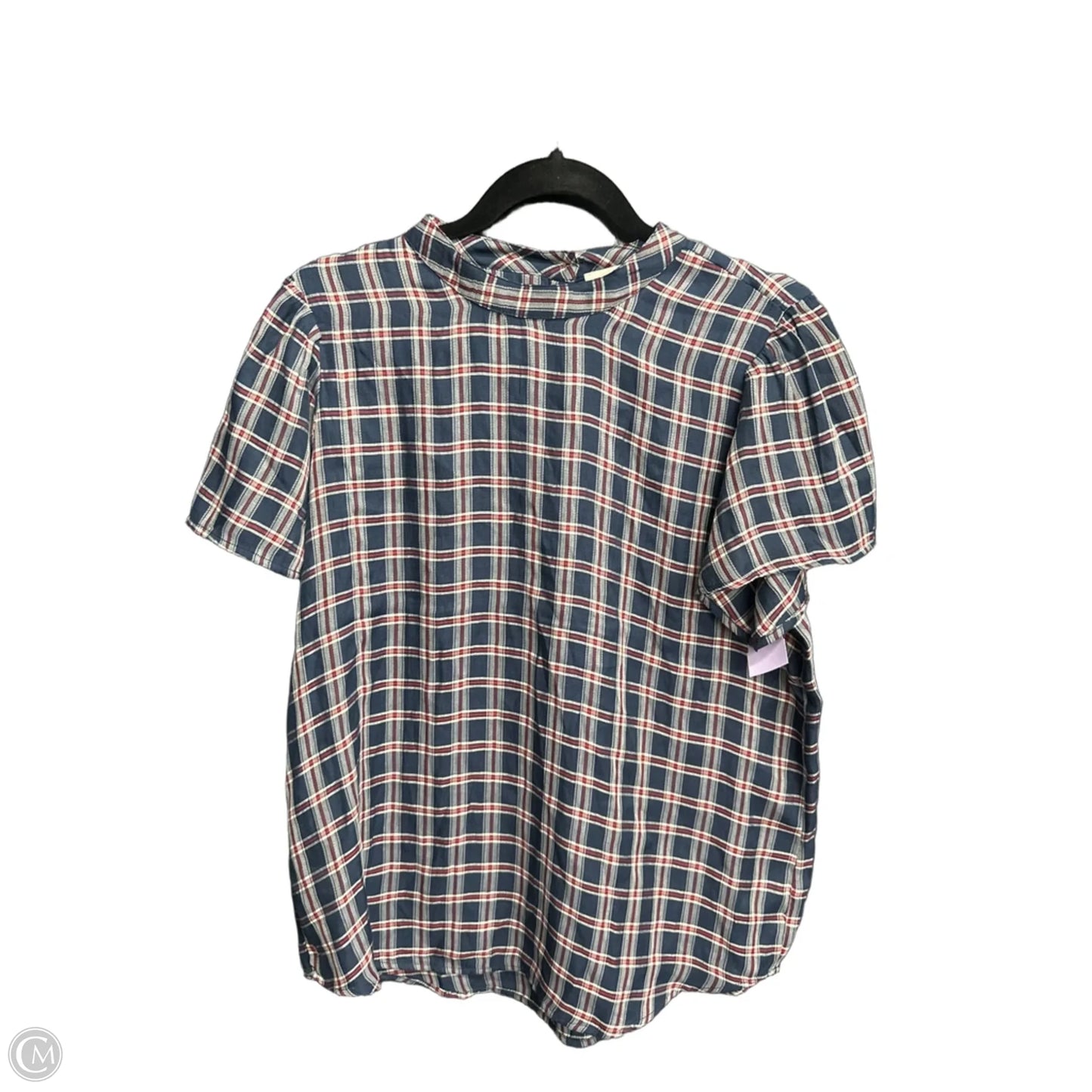 Top Short Sleeve By Loft In Plaid Pattern, Size: M