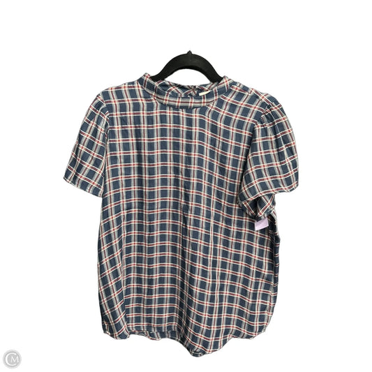 Top Short Sleeve By Loft In Plaid Pattern, Size: M