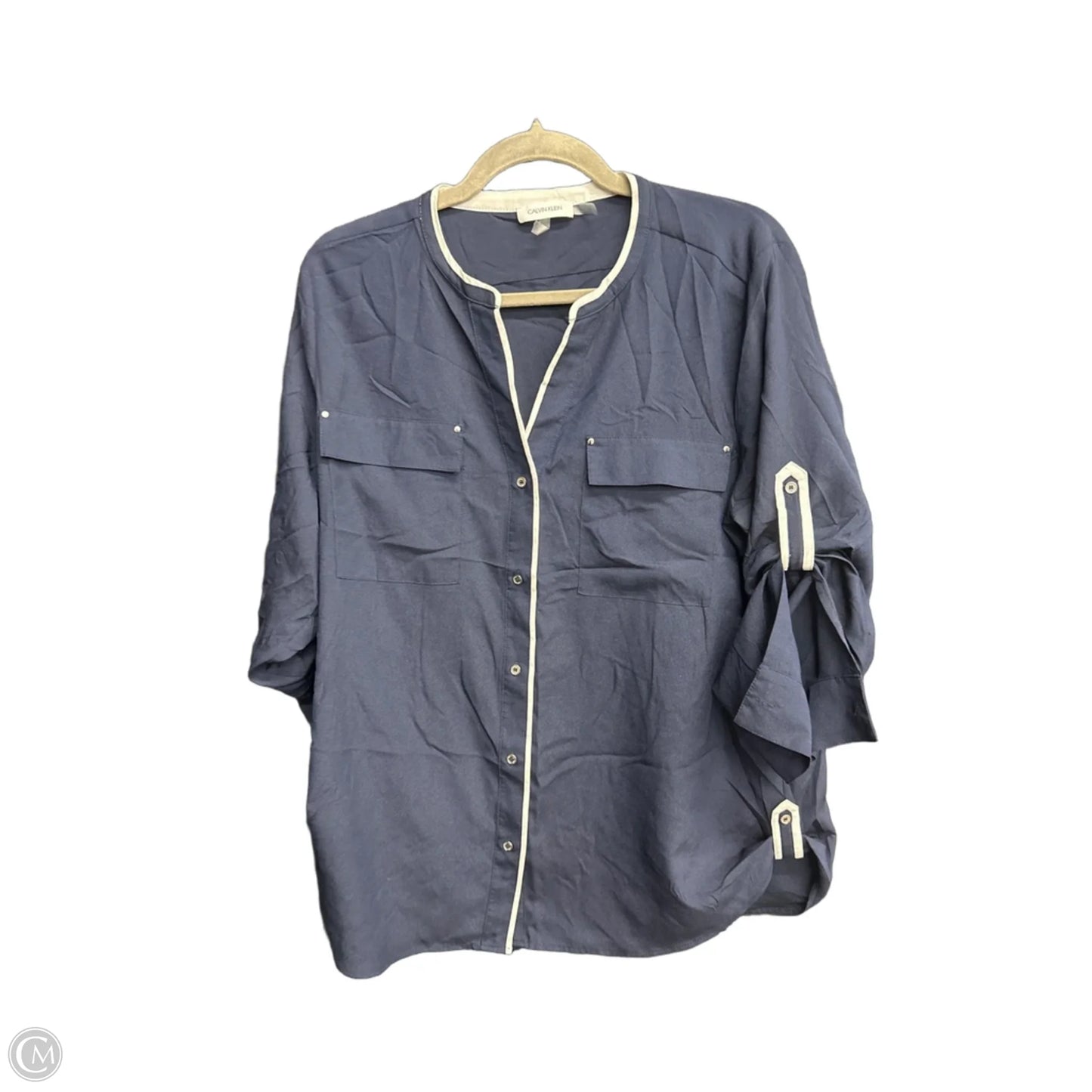 Top 3/4 Sleeve By Calvin Klein In Navy, Size: L