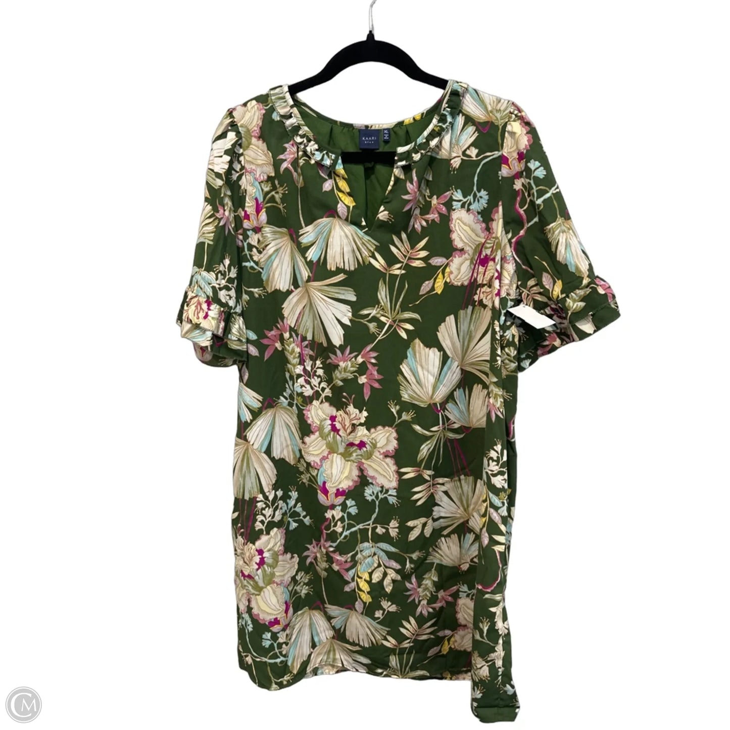 Dress Casual Short By Kaari Blue In Tropical Print, Size: Xl