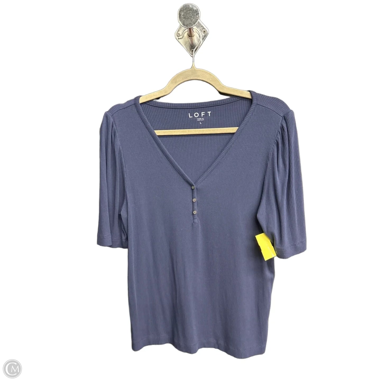 Top Short Sleeve By Loft In Navy, Size: L