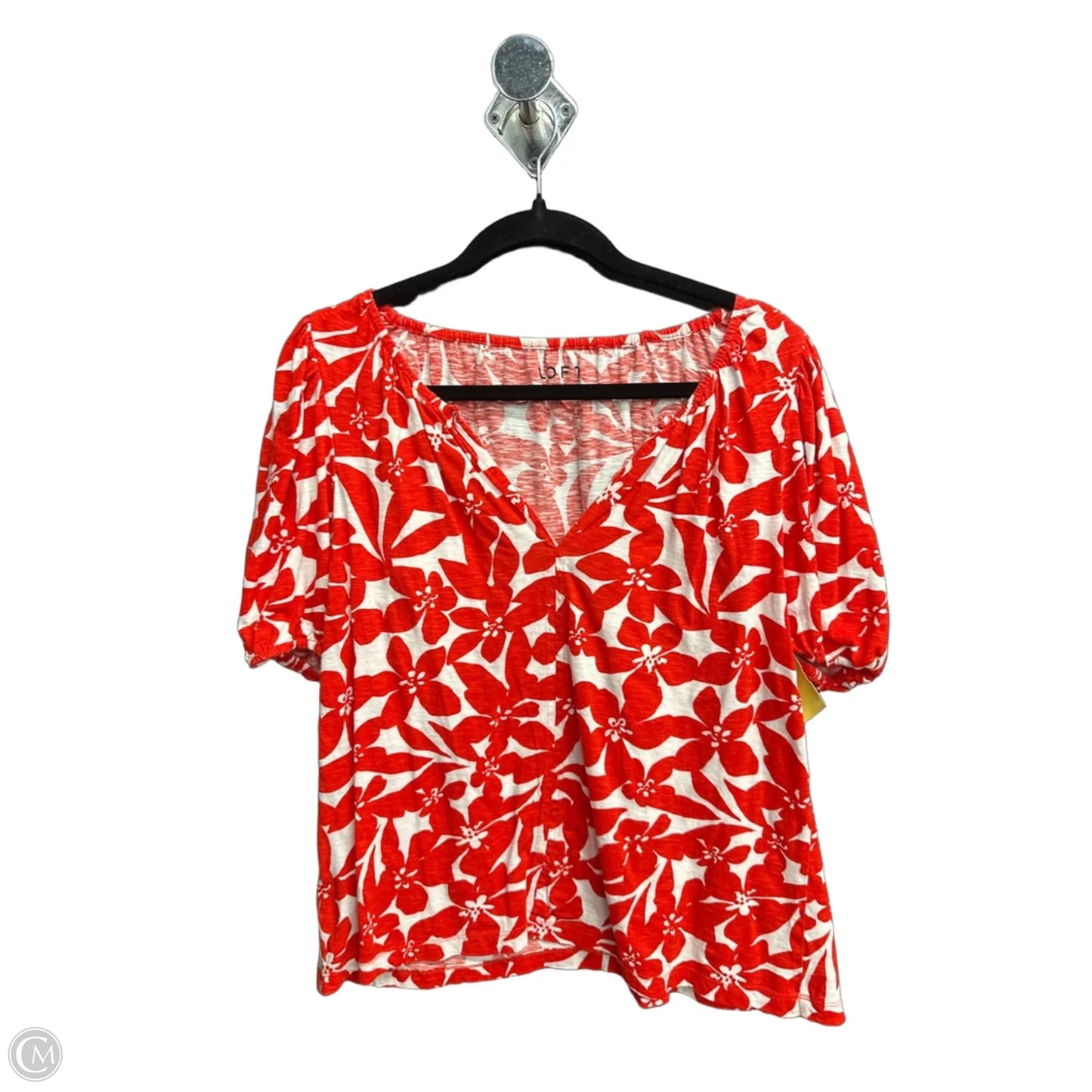 Top Short Sleeve By Loft In Red & White, Size: M