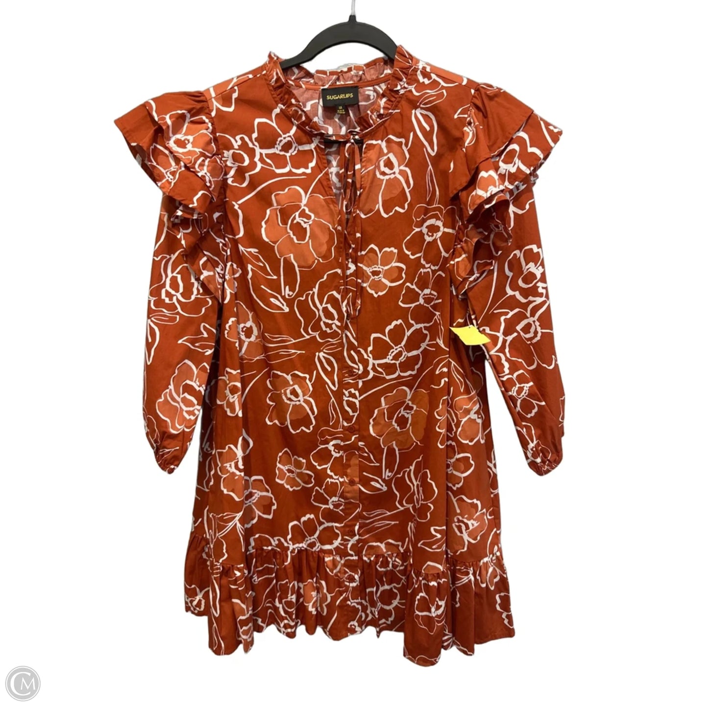 Dress Casual Short By Sugar Lips In Orange & White, Size: M
