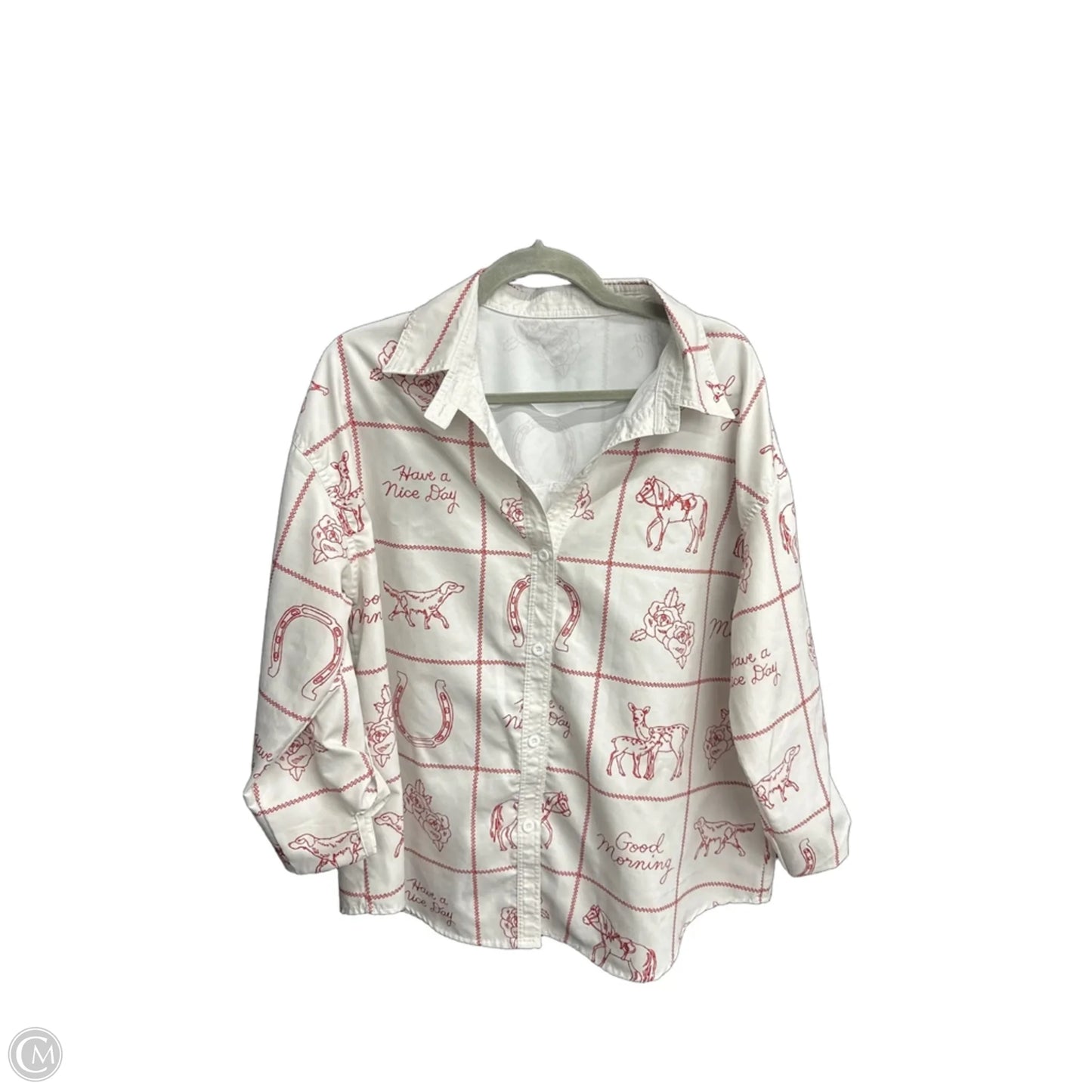 Top 3/4 Sleeve By Clothes Mentor In Red & White, Size: L