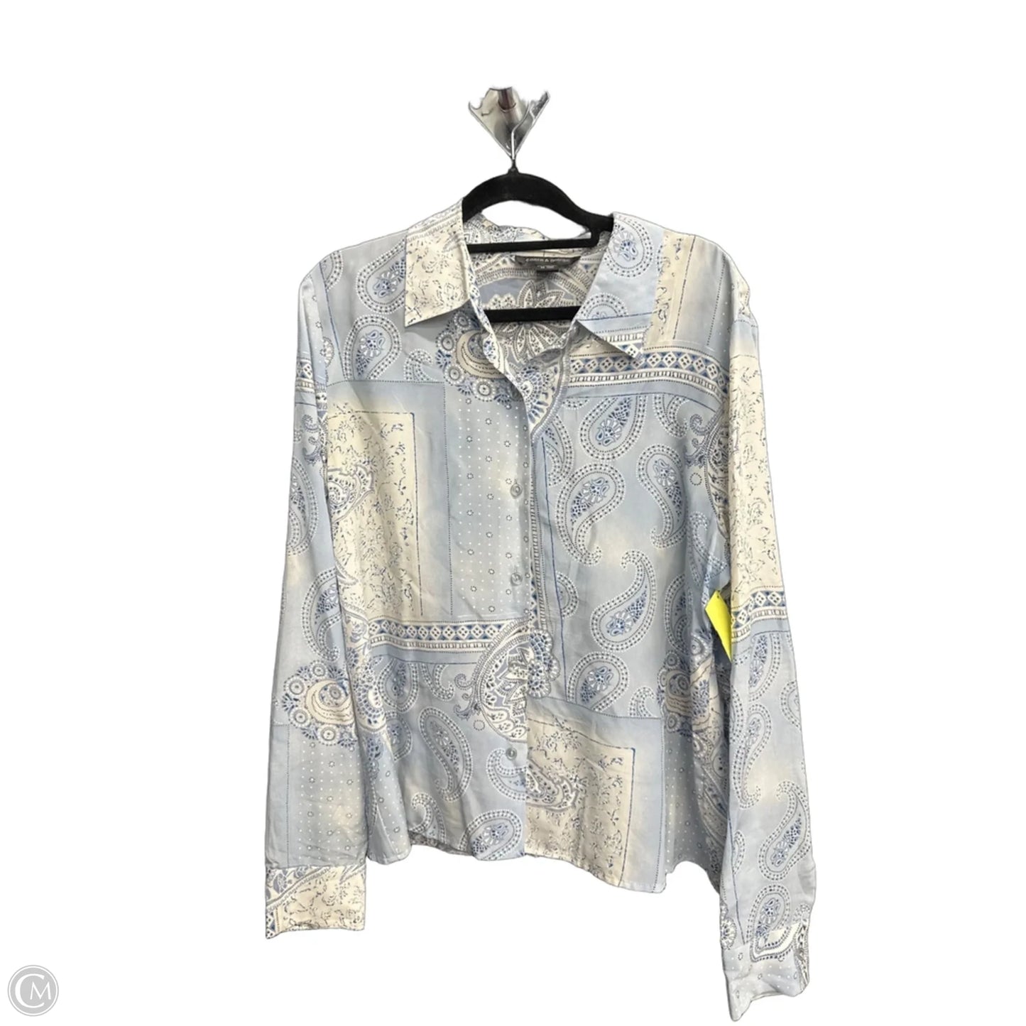 Top Long Sleeve By Cable And Gauge In Blue & White, Size: L