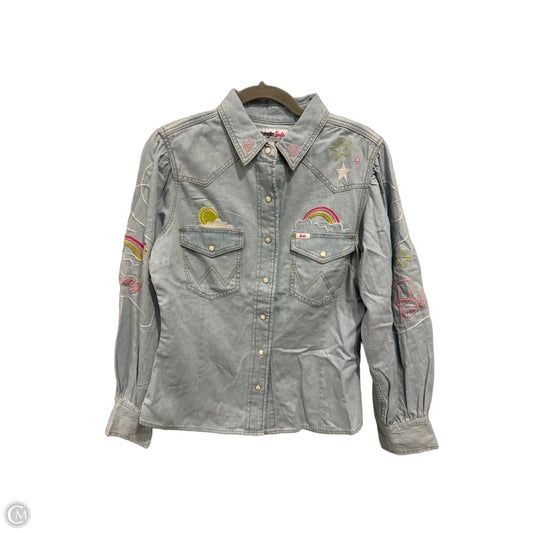 Top Long Sleeve By Wrangler In Blue Denim, Size: M