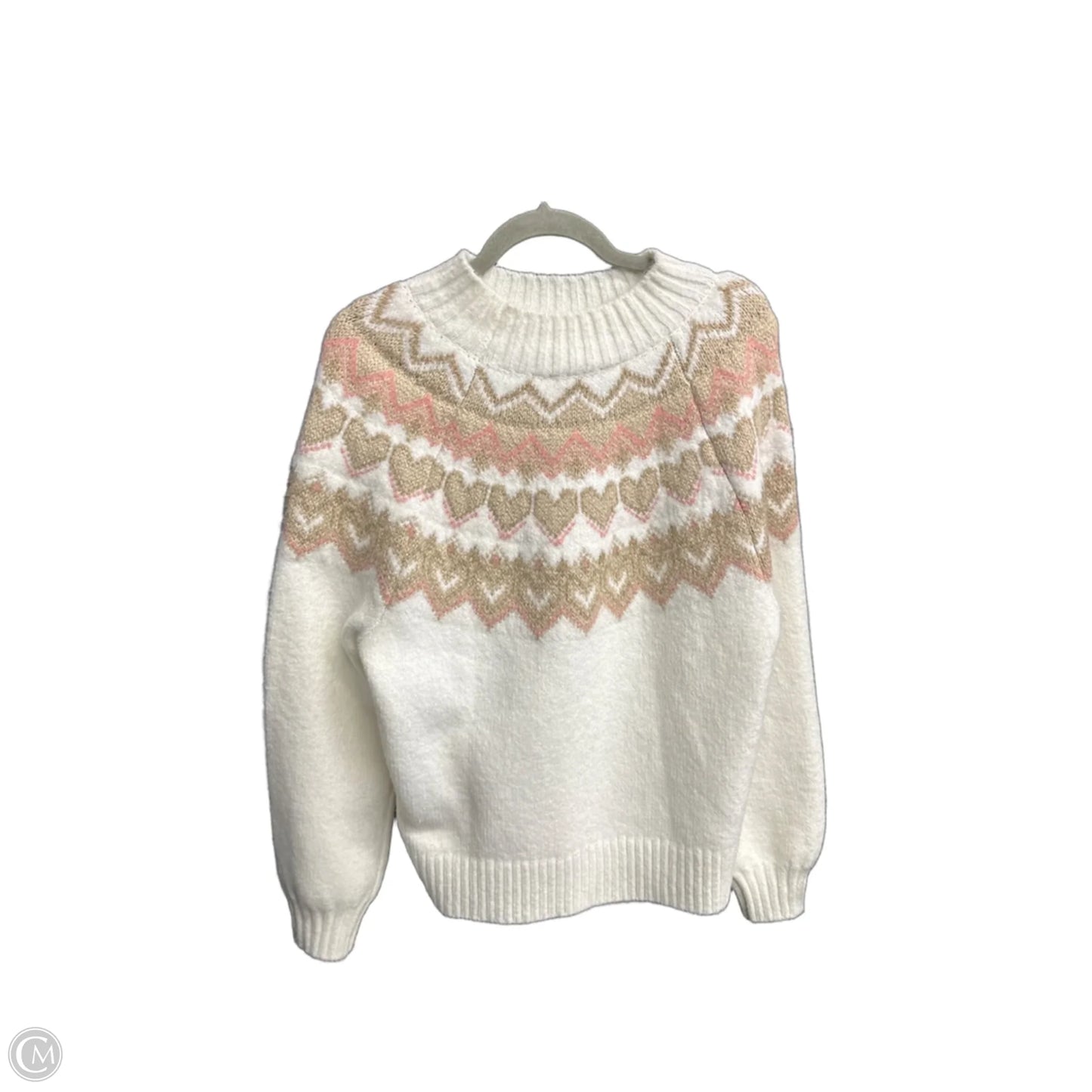 Sweater By Loft In Pink & White, Size: L