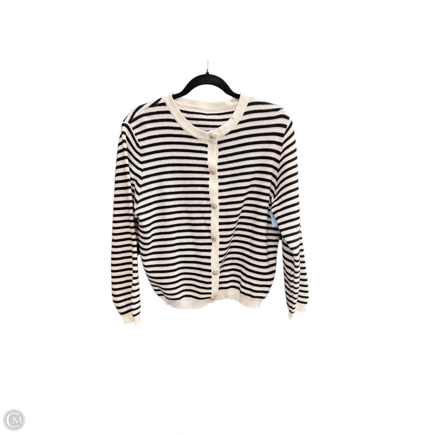 Sweater Cardigan By Clothes Mentor In Black & White, Size: L