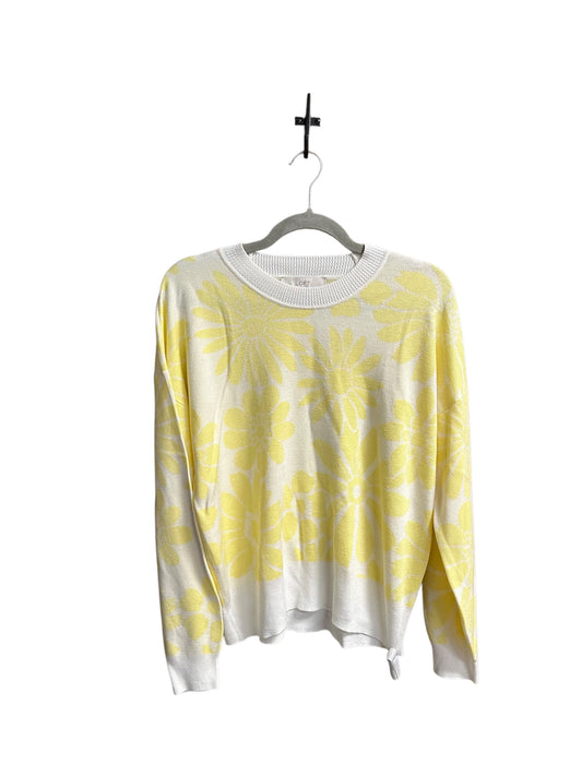 Top Long Sleeve By Loft In White & Yellow, Size: L