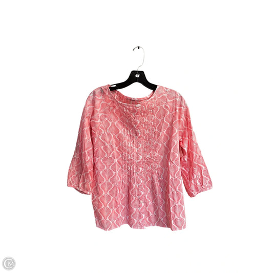 Top 3/4 Sleeve By Talbots In Pink & White, Size: M