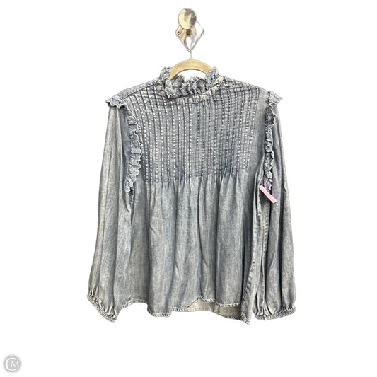 Blouse Long Sleeve By Ivy Jane In Blue Denim, Size: M