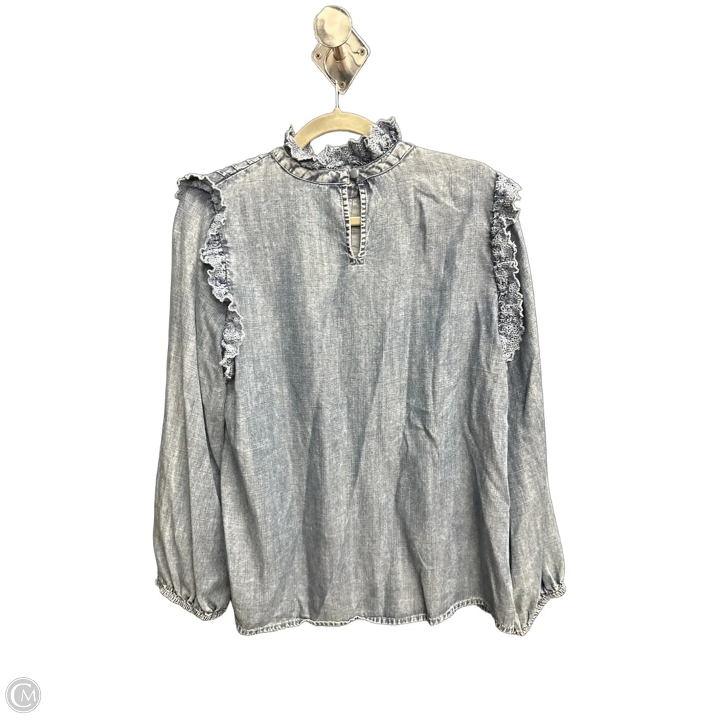 Blouse Long Sleeve By Ivy Jane In Blue Denim, Size: M