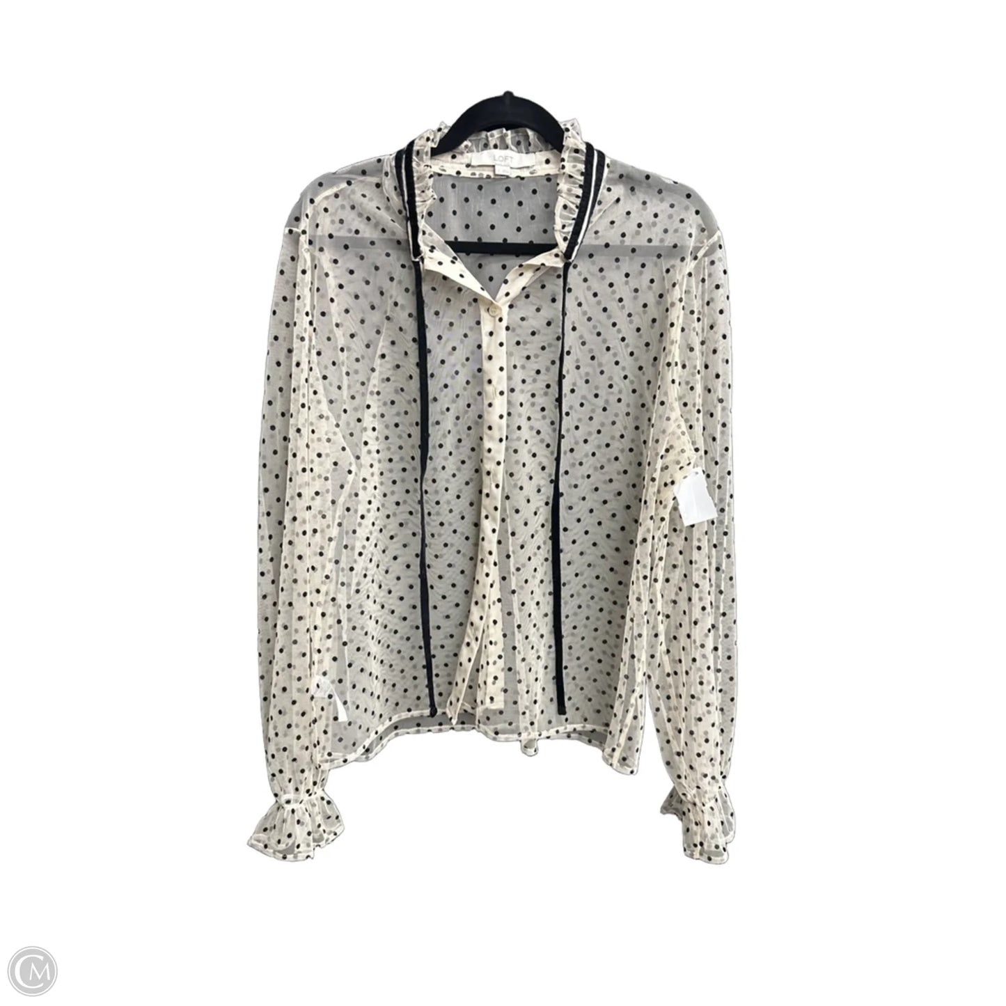 Blouse Long Sleeve By Loft In Polkadot Pattern, Size: L