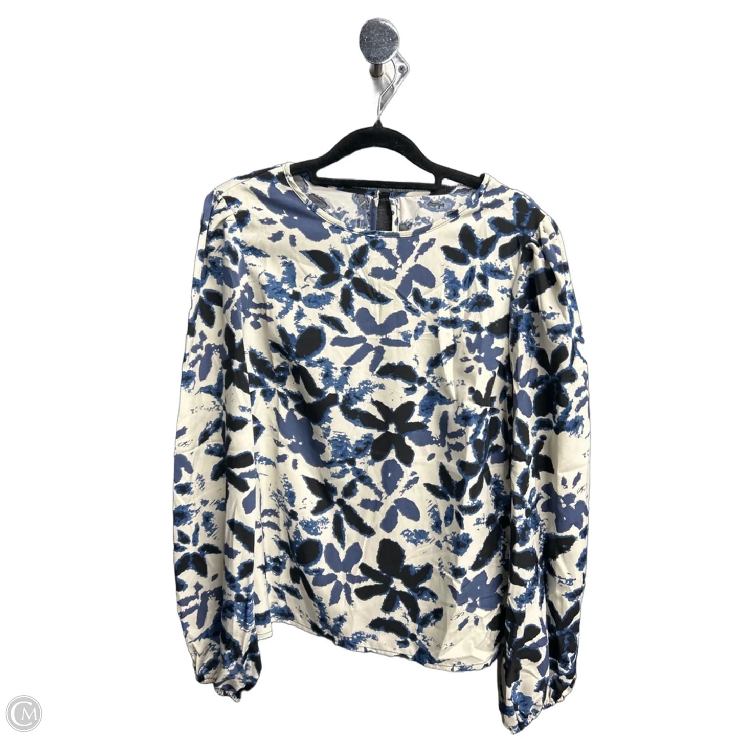 Blouse Long Sleeve By Emery Rose In Blue & White, Size: L