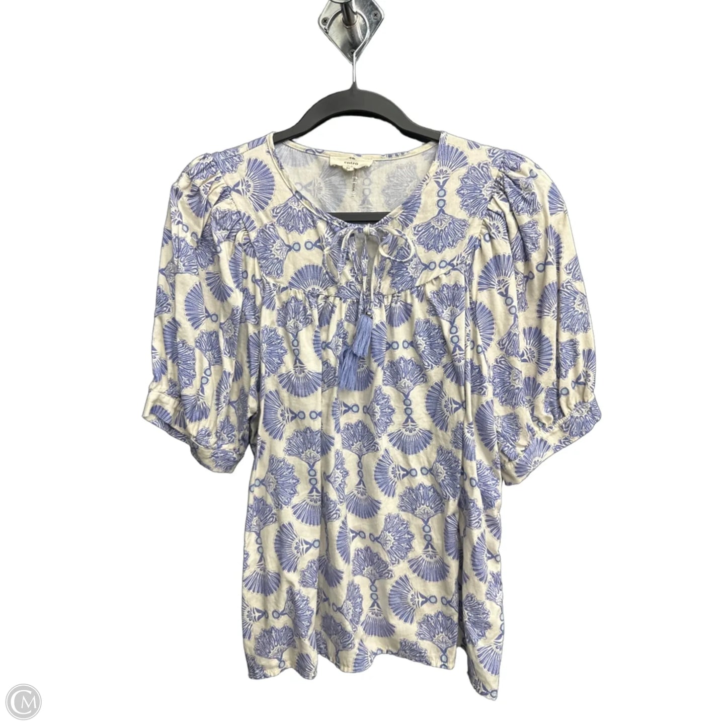 Blouse Short Sleeve By Entro In Blue & White, Size: M