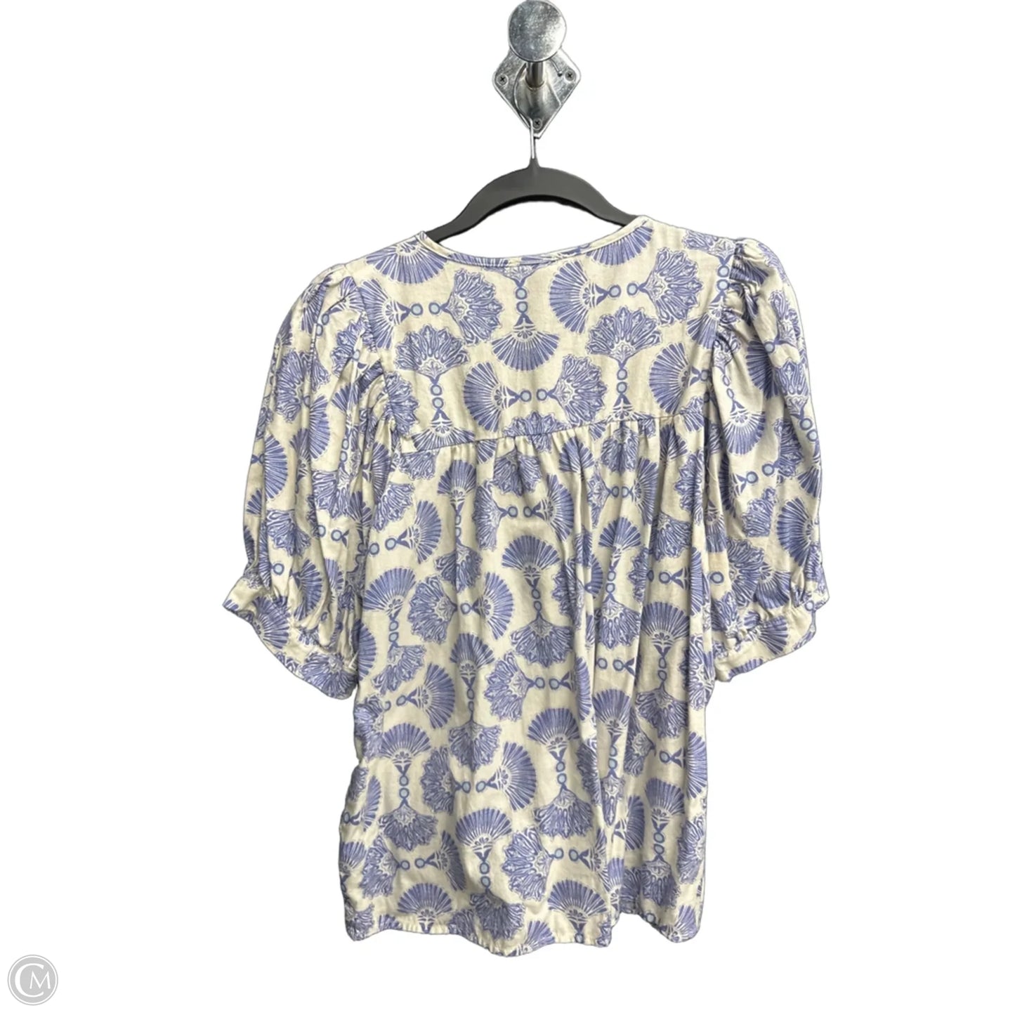 Blouse Short Sleeve By Entro In Blue & White, Size: M