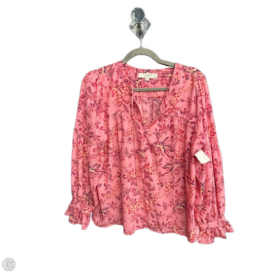 Blouse Long Sleeve By Loft In Floral Print, Size: Lp