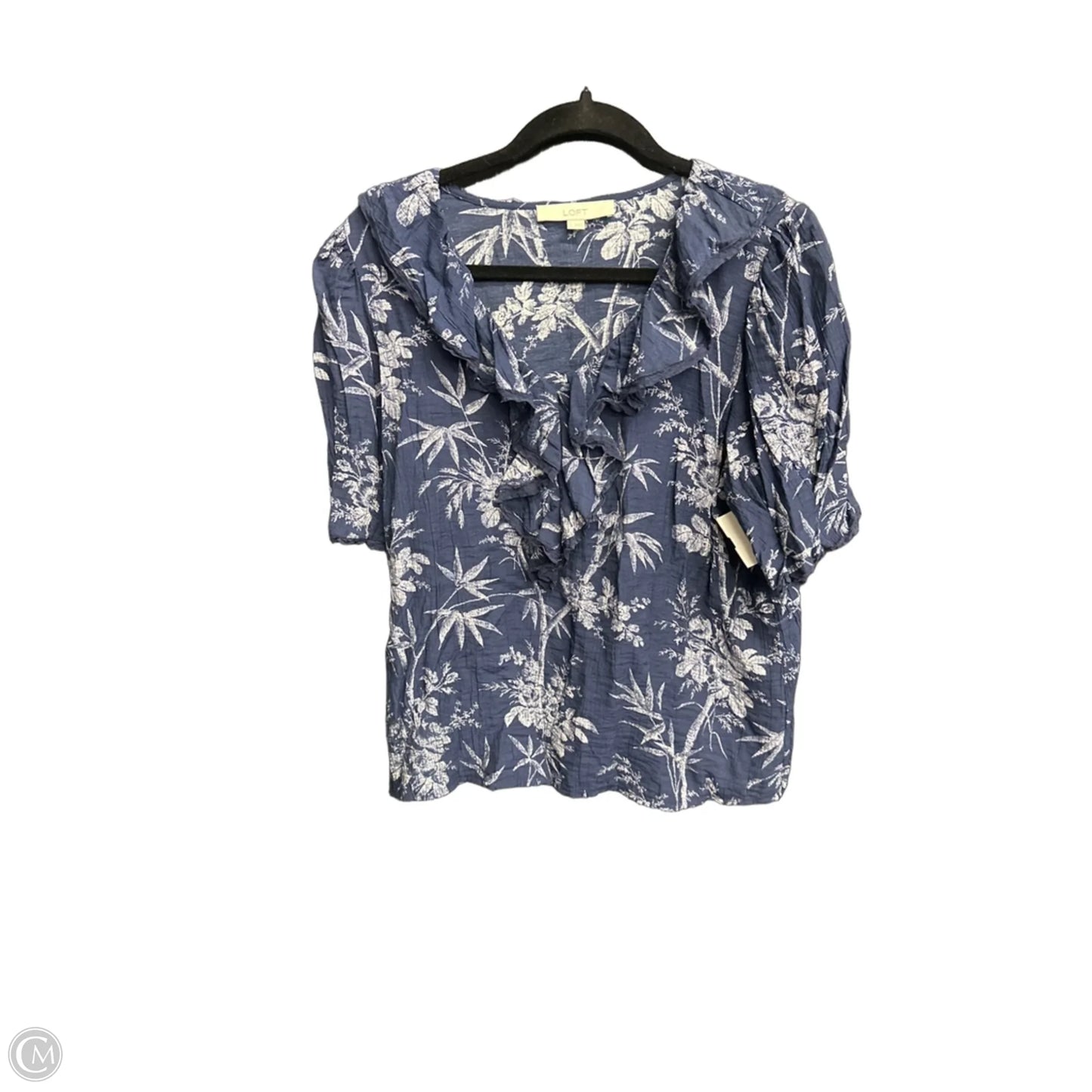 Blouse Short Sleeve By Loft In Blue & White, Size: L