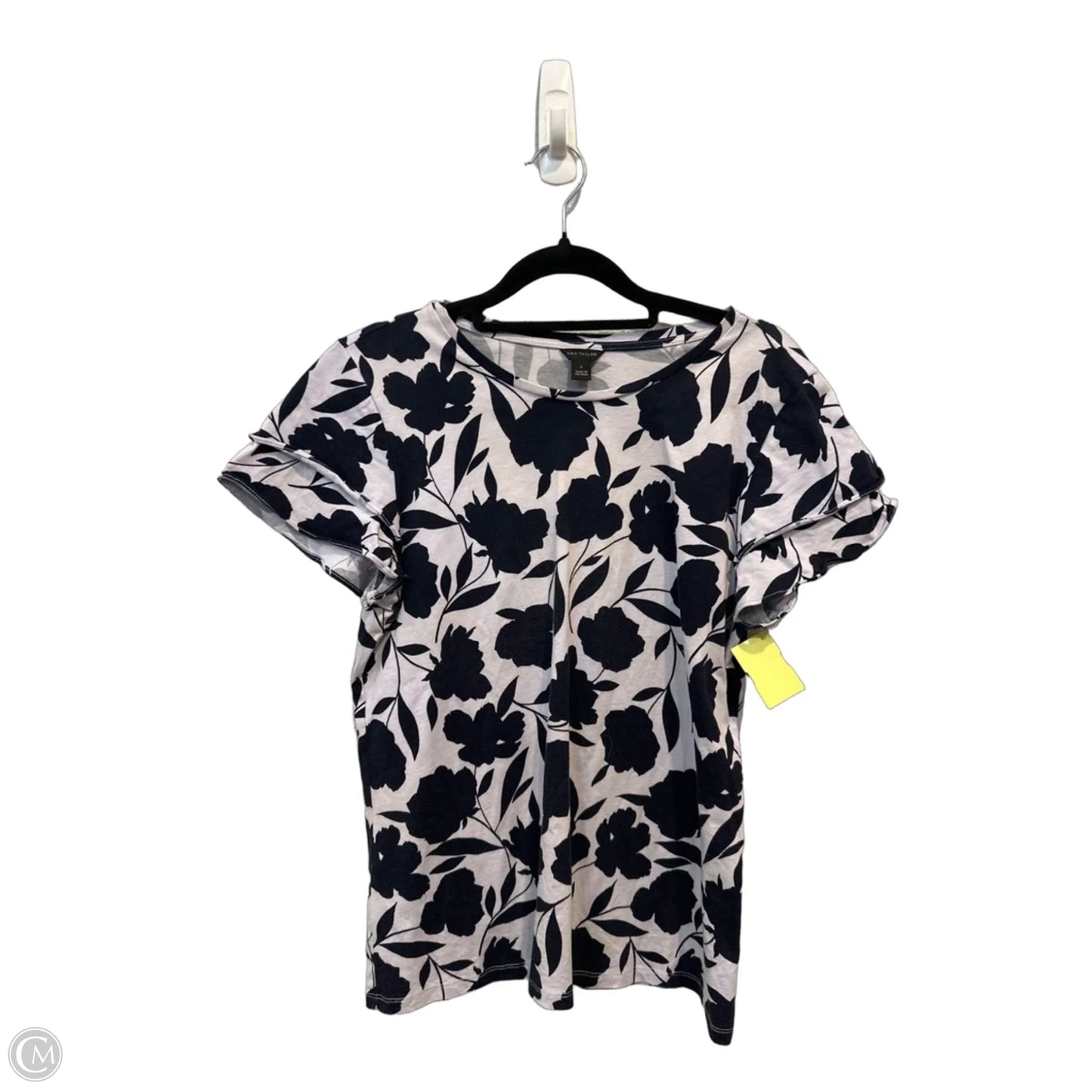 Top Short Sleeve By Ann Taylor In Blue & White, Size: S