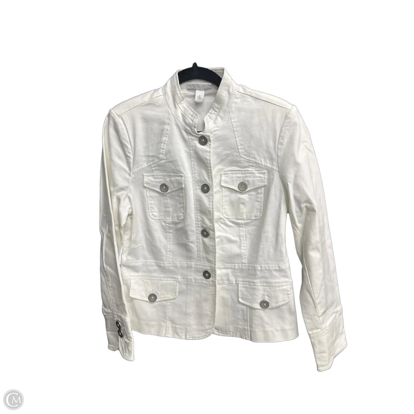 Jacket Shirt By Dressbarn In Silver & White, Size: M