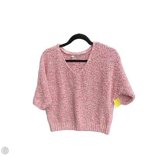 Sweater Short Sleeve By Chicos In Pink & White, Size: M