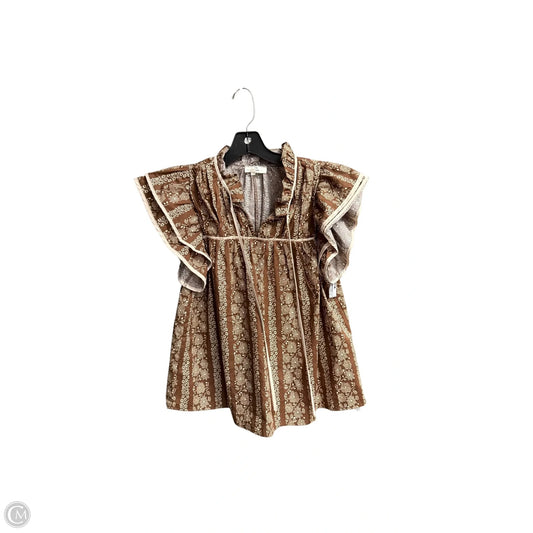 Top Short Sleeve By Entro In Brown & Cream, Size: S
