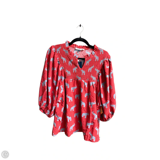 Top Long Sleeve By Michelle Mcdowell In Grey & Red, Size: L