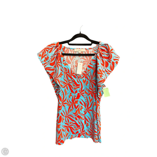 Blouse Short Sleeve By Loft In Blue & Orange, Size: M
