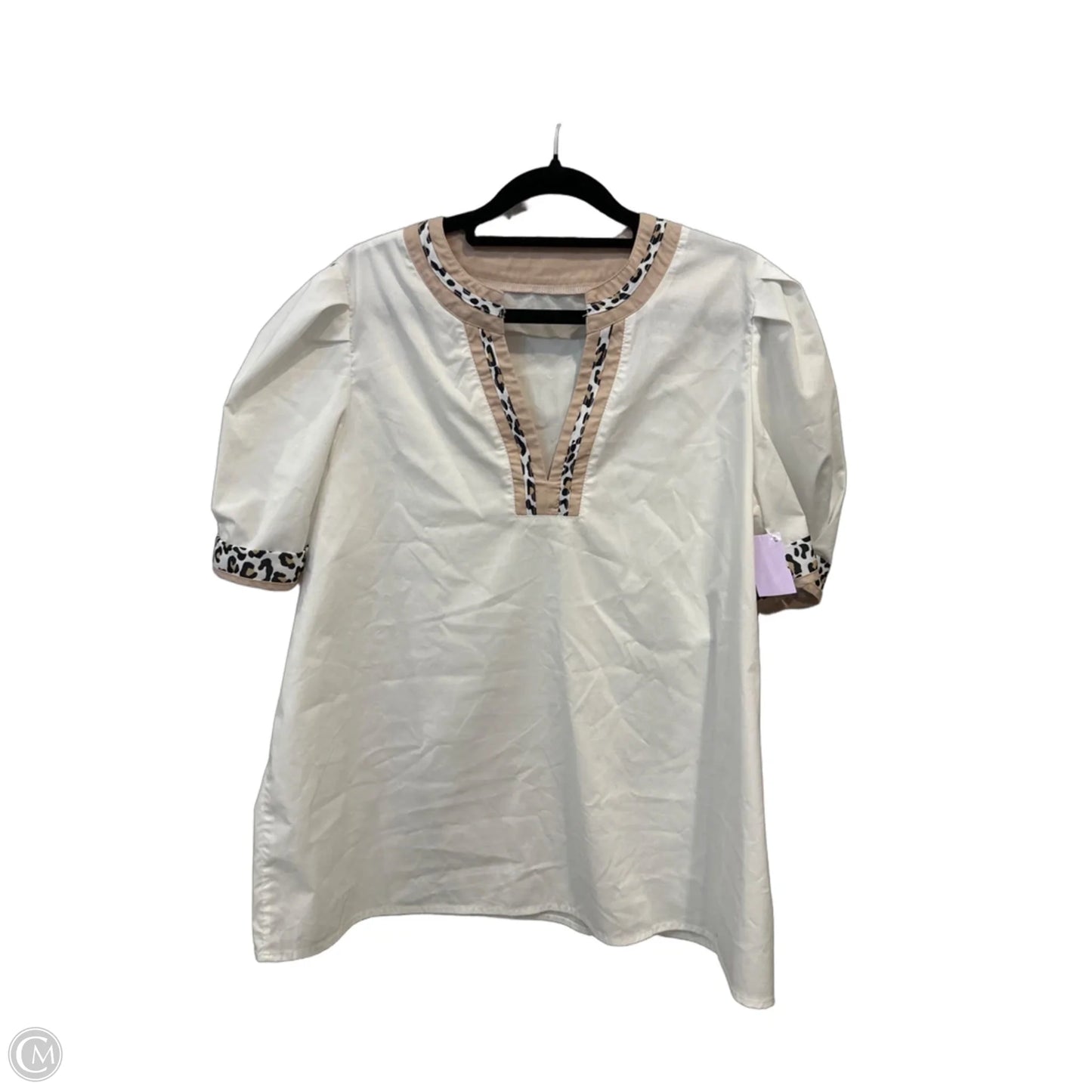 Blouse Short Sleeve By Clothes Mentor In White, Size: L