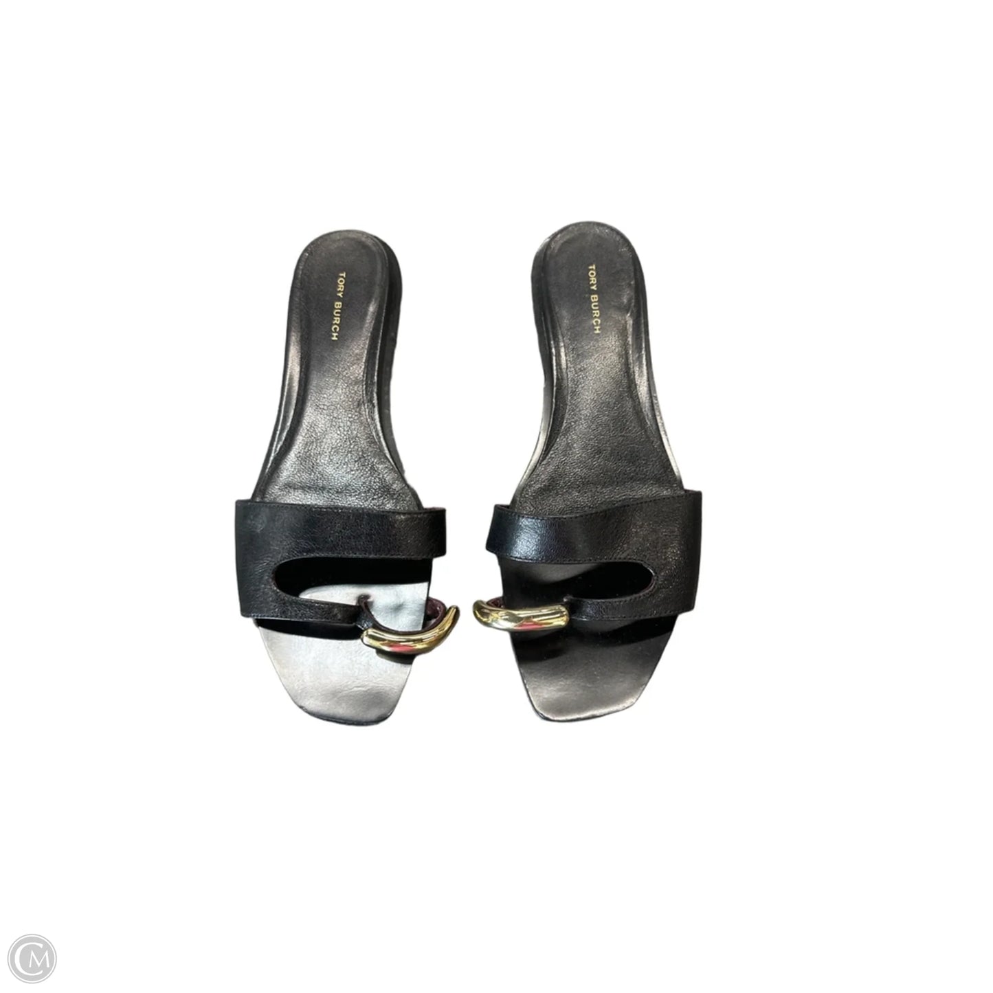 Sandals Designer By Tory Burch In Black & Gold, Size: 9.5