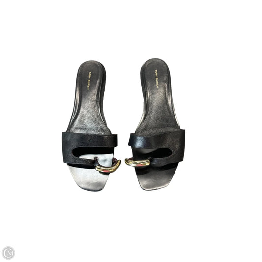 Sandals Designer By Tory Burch In Black & Gold, Size: 9.5