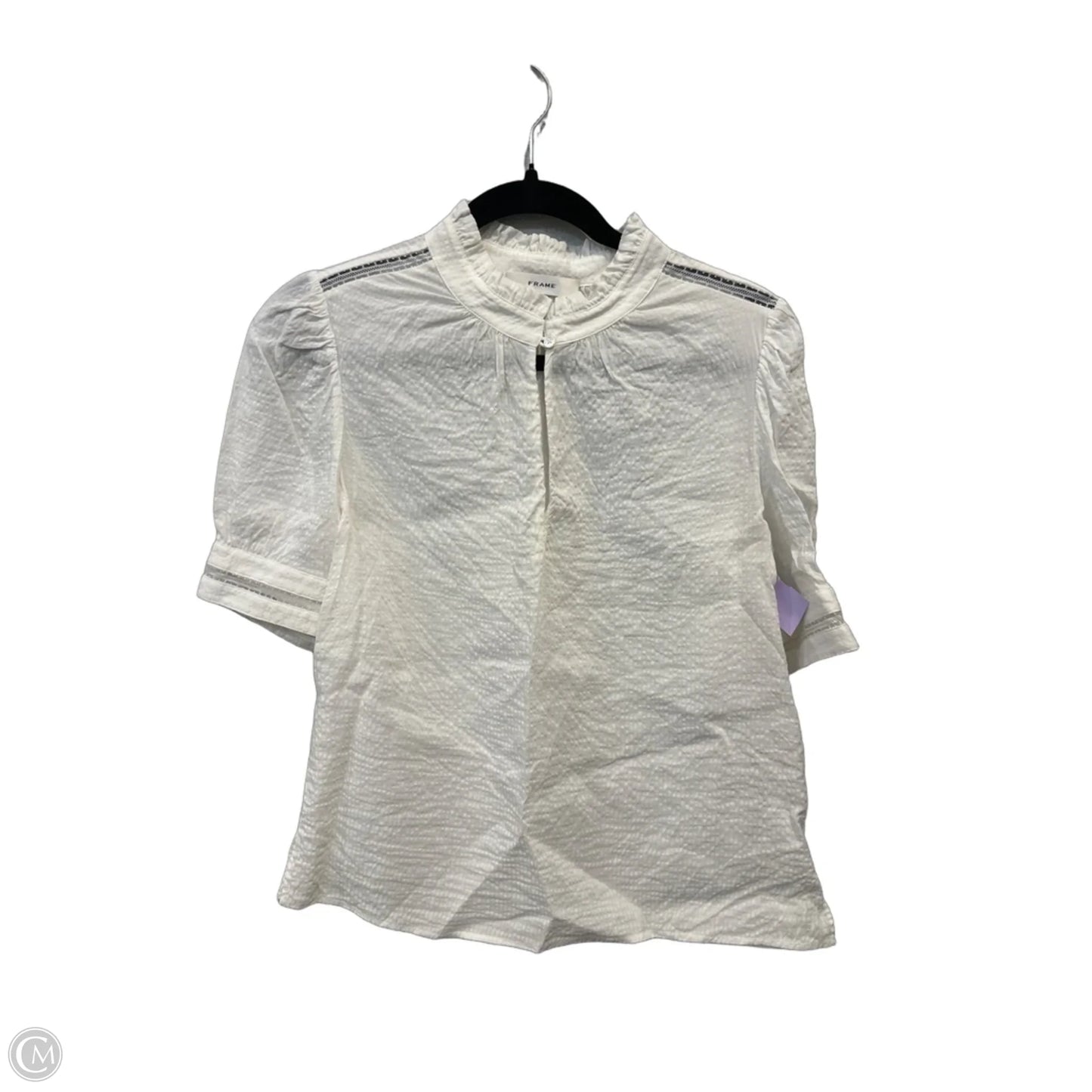 Blouse Short Sleeve By Frame In White, Size: L