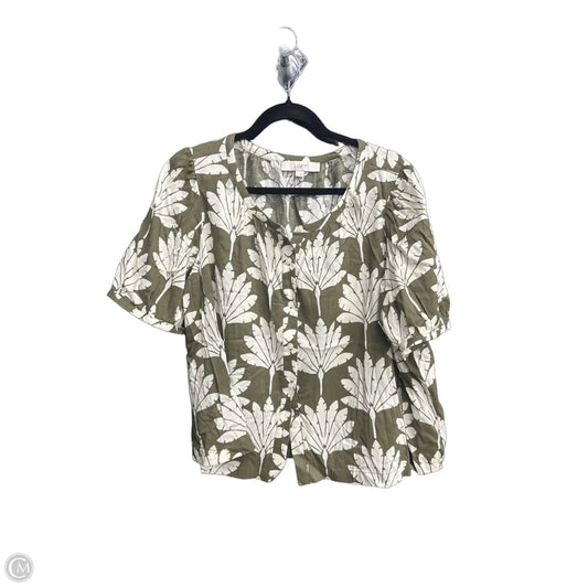 Blouse Short Sleeve By Loft In Green & White, Size: L