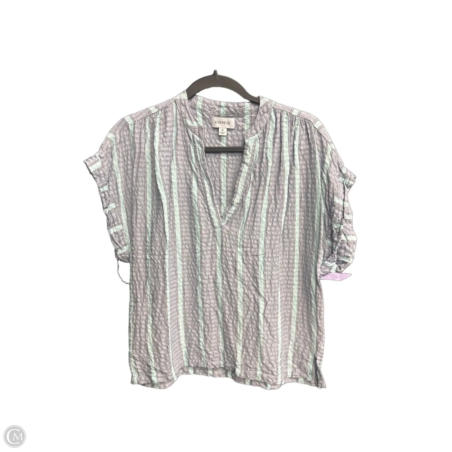 Top Short Sleeve By Evereve In Striped Pattern, Size: M