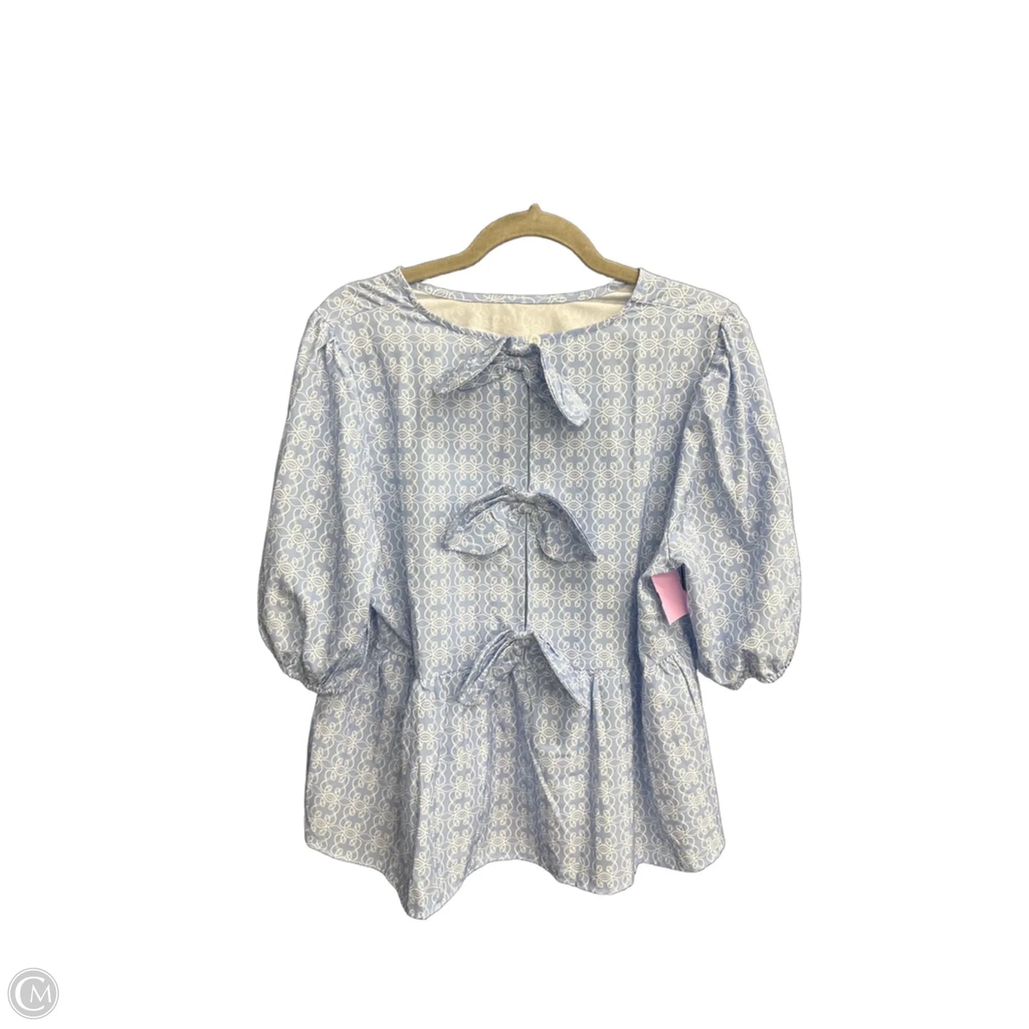 Blouse Short Sleeve By Clothes Mentor In Blue & White, Size: Xl