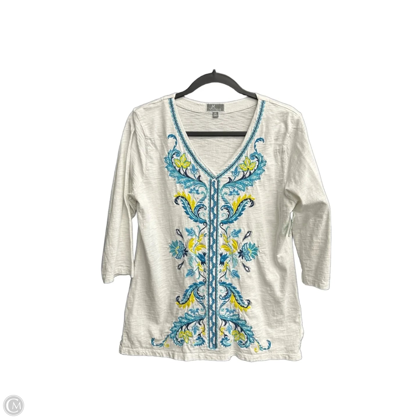 Tunic 3/4 Sleeve By Jm Collections In Blue & White, Size: Lp