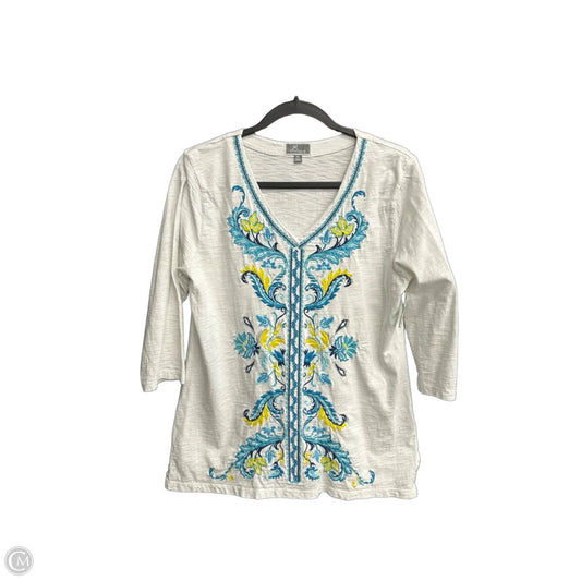 Tunic 3/4 Sleeve By Jm Collections In Blue & White, Size: Lp
