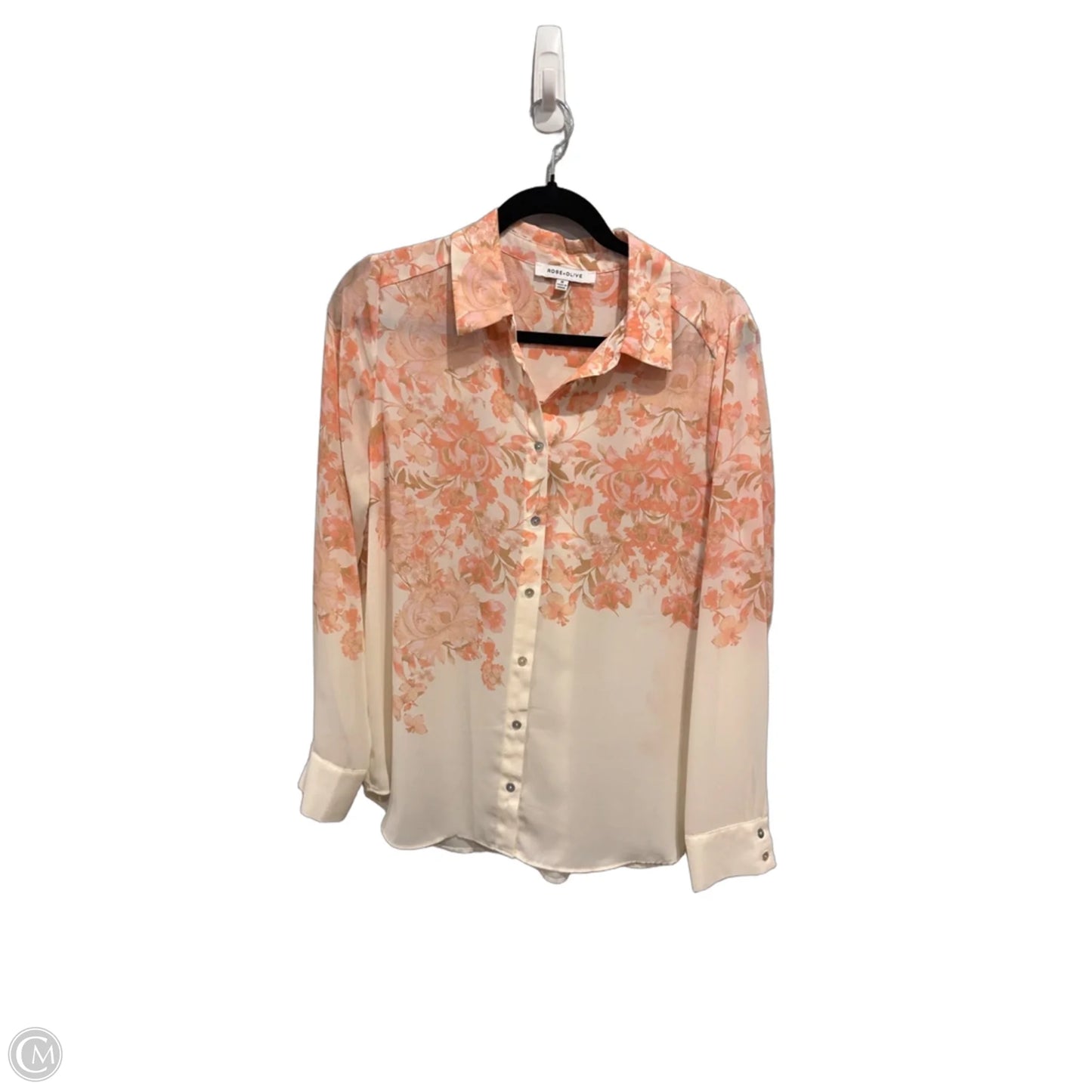 Top Long Sleeve By Rose And Olive In Pink & White, Size: M