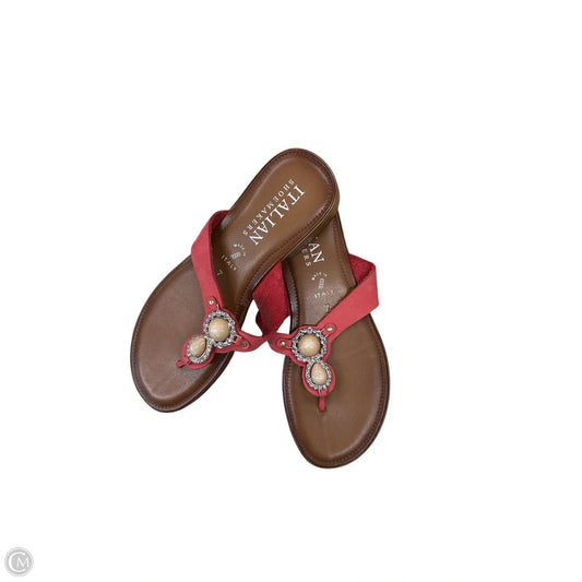 Sandals Flip Flops By Italian Shoemakers In Brown & Red, Size: 7