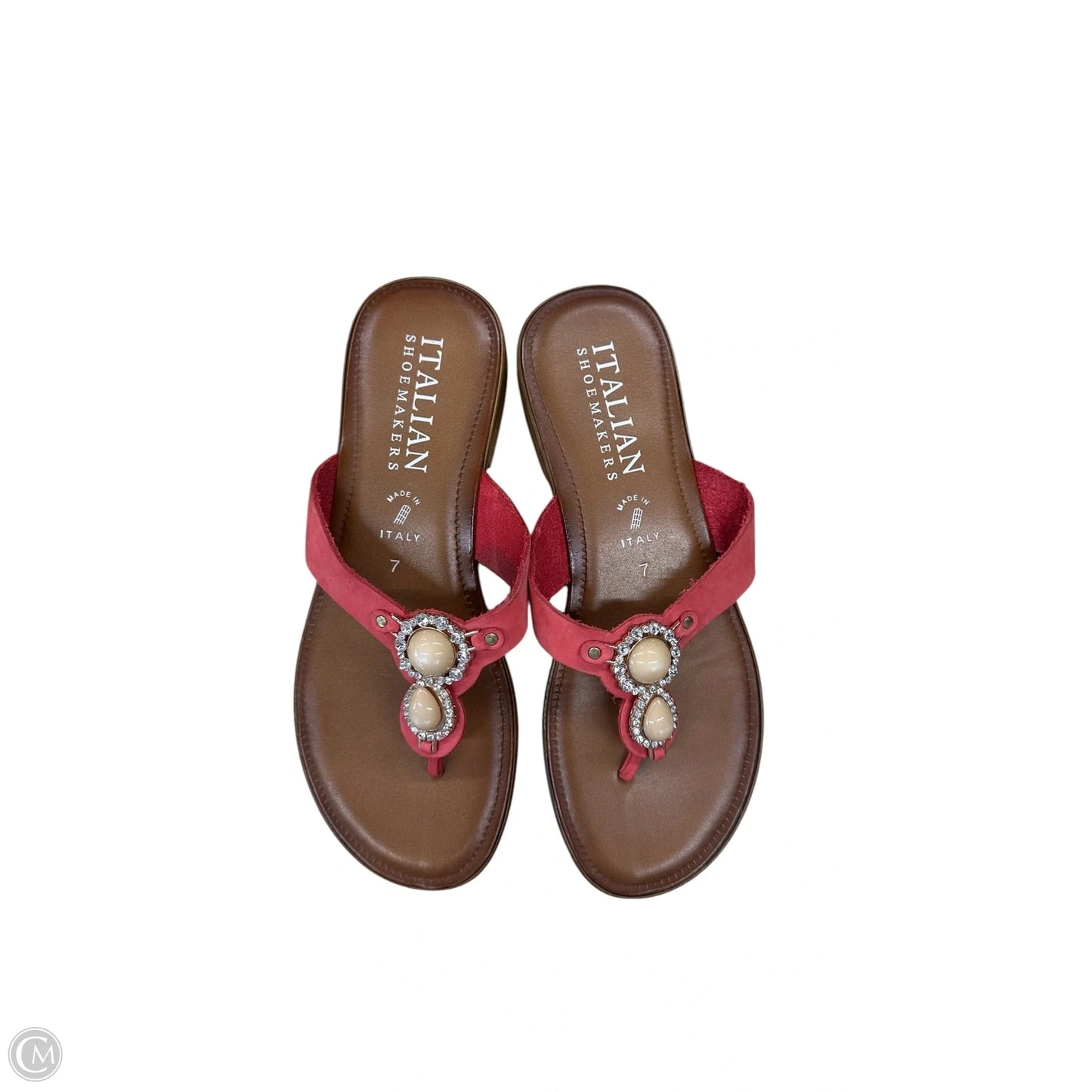 Sandals Flip Flops By Italian Shoemakers In Brown & Red, Size: 7